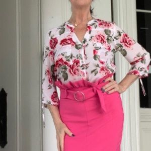 Floral and Ivory sheer top size 6